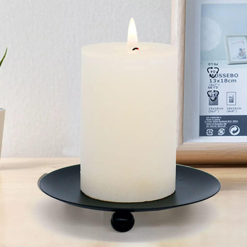 Iron Plate Candle HolderBlack Pillar Candle Holders for Table?Decorative Pillar Candle Plate?Pedestal Candle Stand for LED & Wax Candles, and Wax ...
