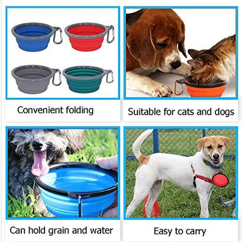 Collapsible Portable Silicone Big Dog Bowls,2 Pack,34 oz/Each Bowl,Silicone Basic Bowl with Plastic Rim and D-Ring,Foldable Travel pet Feeder,Port...