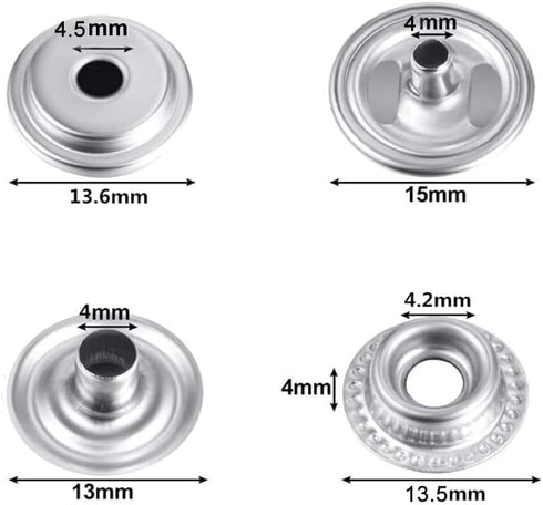 240 Pieces Stainless Steel Snap Fastener, BetterJonny 15mm Heavy Duty Snap Button Press Stud Cap for Jeans Fabric Jackets Clothes Bag Leather DIY ...