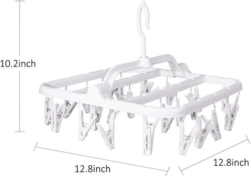 Foldable Clip Hangers with 26 Drying Clips, Underwear Hanger with Clips, Plastic Laundry Clip and Drip Drying Hanger for Socks, Bras, Lingerie, Cl...