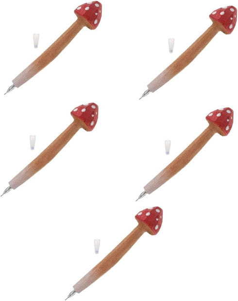 Ciieeo Mushroom Pens 5pcs Cute Holiday Stuffers Mushroom Fillers Favor Classroom Ballpoint Pens Wood Creative Lovely Handmade Writing Pen Favors S...