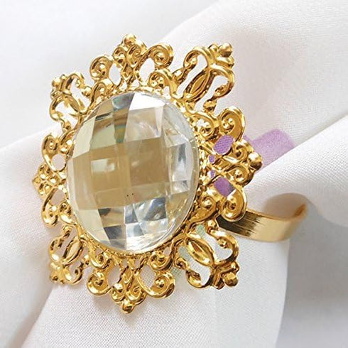 Tangpan 10pcs Gold-Light Napkin Ring Rhinestones Napkin Rings for Weddings Pearl Napkin Rings Shiny (Clear)...