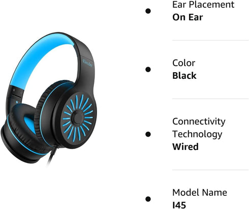 Elecder i45 Black Wired Headphones, Immersive Hi-Fi Stereo Bass, Lightweight and Folding, 4.9ft Nylon Woven Rope, Ideal for School, Travel, Home, ...