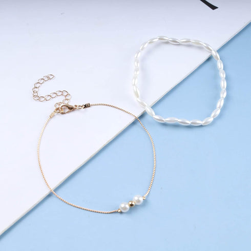 Boho Layered Pearl Ankle Bracelet Gold Baroque Pearl Anklet Bracelet Vintage Pearl Bead Chain Anklet Bracelet Round Pearl Chain Anklet Foot Chain ...