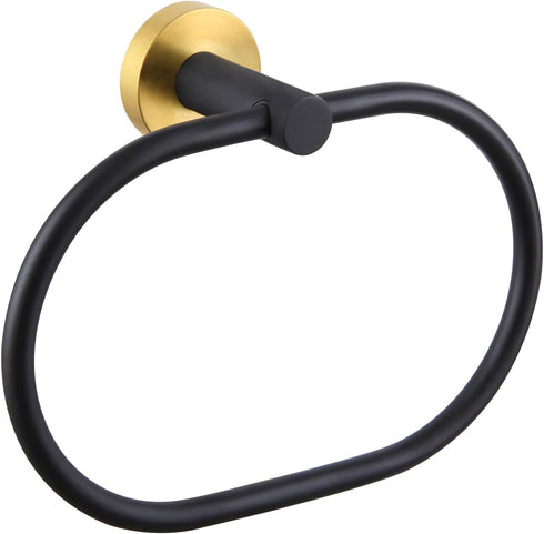Towel Ring Black & Gold, Suyar Stainless Steel Hand Towel Holder, Oval Shape Towel Hanger, Towel Rack for Bathroom Wall...