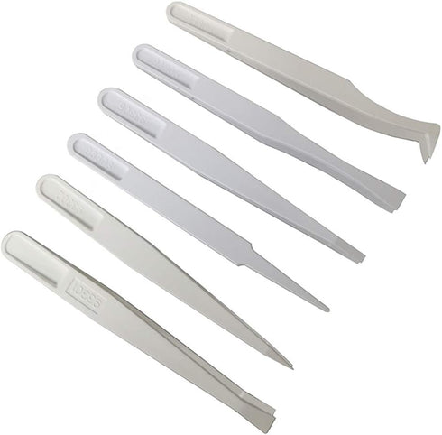 Precision Plastic Tweezers Kit - Plastic Anti static Tweezers Set Pickup Craft Electronics DIY Repair Tool - White - 6Pcs...