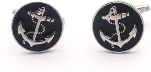 Black Anchor Cufflinks and Tie Clip Set, Nautical Cufflinks and Tie Clip...