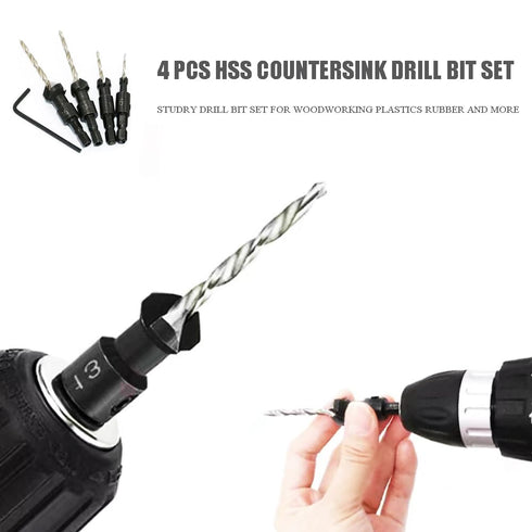 Countersink Drill Bit Set with 1/4 Hex Shank, HSS4241#6/10/13/16 Drill Bit Set with Hex Key Wrench for Woodworking Carpenter Tools Accessories-4 P...