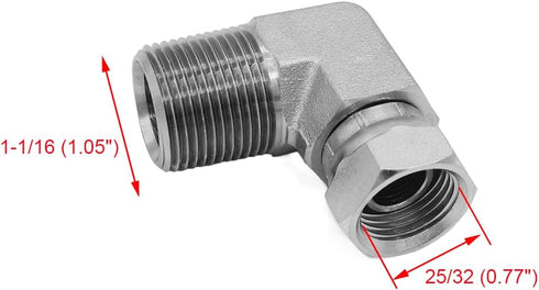 1501-12-08 Hydraulic Hose Adapter Fitting 3/4" Male (3/4"-14NPTF) × 1/2" Female (1/2"-14NPSM) Swivel 90° Elbow SAE Pipe Joints Tube Connector Carb...