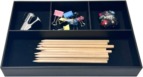 UnionBasic Flat 4-Slot Leather Desk Drawer Tray Stationery Sundries Gadget Organizer Storage Box Pen Pencil Holder Case Container (Black)...