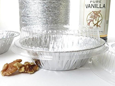 Safca KitchenDance Disposable Aluminum Foil Tart Pan with Lid - 5" Aluminum Foil Individual Pie Pans, Mini Pie Pans, Pot Pie Tins, Baking Pan Perf...