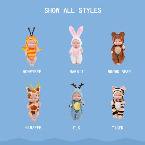 6 Pcs 4 Inch Mini Reborn Baby Dolls Toy Set Realistic Baby Doll with Cute Animal Clothes Gifts for Girls Boys Birthday Christmas...