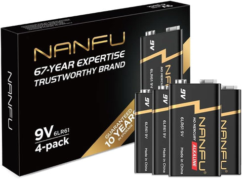 NANFU High Performance 9V Batteries (4 Count), Ultra Power 9 Volt Batteries, Long Lasting for Household Devices…...