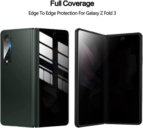 Tempered Glass Front Screen Protector Compatible with Samsung Galaxy Z Fold 3 5G+ 2X Privacy Inner Soft Protector+ 2X Camera Lens Protector+ 2X Si...