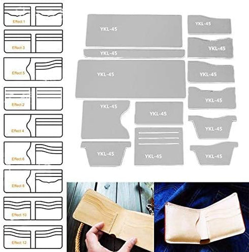 13X Clear Acrylic Wallet Pattern Stencil Template Drawings Set Leather Hand Craft DIY Tool...