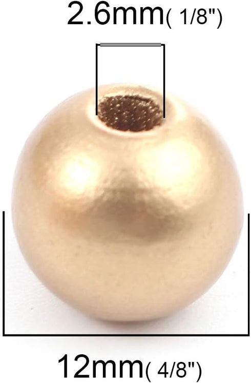 365 Metallic Gold Wood Beads Bulk 12mm Round Wood Bead with 2.6mm Hole...