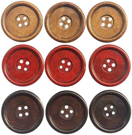 Chenkou Craft 30pcs Big Size 40mm 1 1/2" Round Wood Buttons 4 Holes Craft Sewing Button (Mix)...