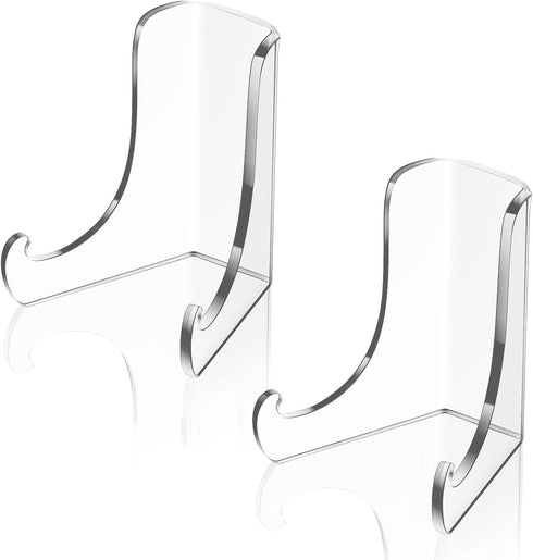 Chunful 2 Pieces Acrylic Plate Stands Clear Acrylic Easels Display Stands with Deep Support Shelves for Display Card Holder Photos Book Picture Ta...
