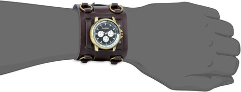 JewelryWe Black Brown Hip-hop Gothic Punk Style Men Watch Wide Leather Fashion Cuff Wristwatch for Valentine’s Day...