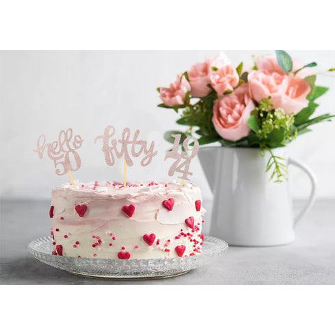 24 Pcs Rose Gold Glitter 50th Birthday Cupcake Toppers for 50th Birthday Celebrating Party Decorations...
