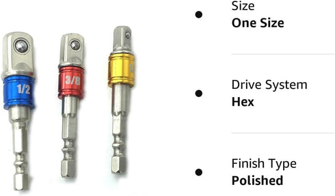 (3Pcs) Power Hand Tools Sockets Adapter sets, Hex Square Nuts Driver Drill Impact Socket Extension Bit Adapter Socket Wrench Adapter Set 1/4" 3/8"...