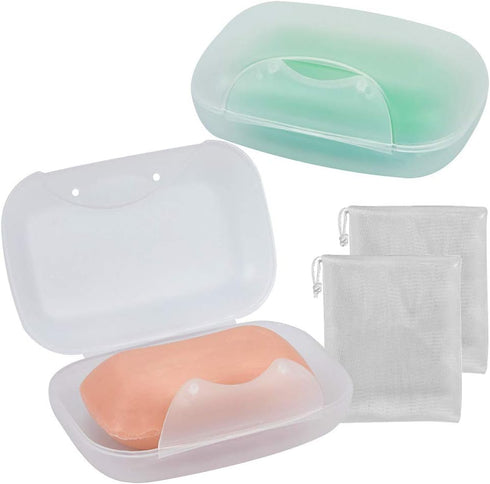 Soap Box Holder, 2-Pack Soap Dish Soap Savers Case Container for Bathroom Camping Gym Vonpri (Clear)...