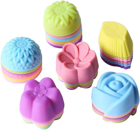 Magik 36 PCS Reusable Non-stick Silicone Mini Baking Muffin Cupcake Chocolate Cups (Assorted Flowers 2)...