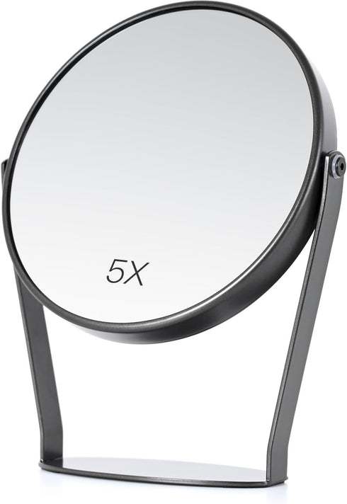 5X Magnifying Makeup Mirror, 6 inch Double Sided Desk Mirror, 1X/5X Magnification Round Vanity Mirror, Black Metal Tabletop Mirror...