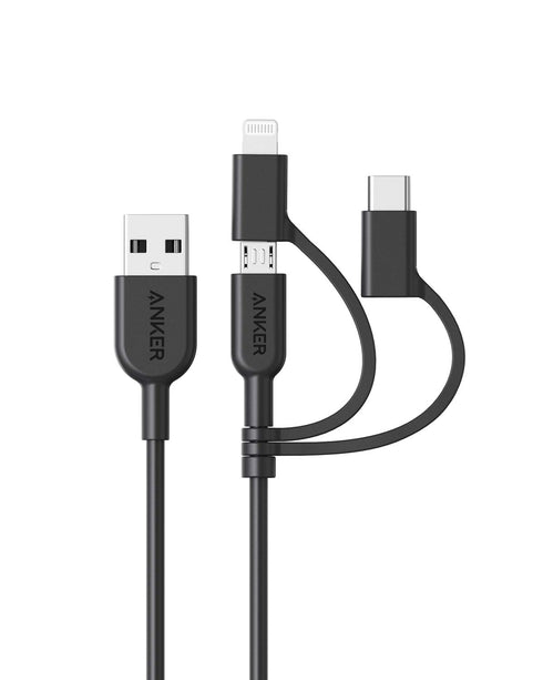 Anker Powerline II 3-in-1 Cable, Lightning/Type C/Micro USB Cable for iPhone, iPad, Huawei, HTC, LG, Samsung Galaxy, Sony Xperia, Android Smartpho...