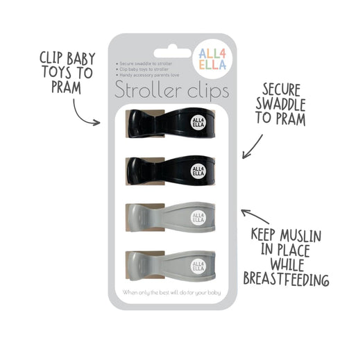 Baby Blanket Stroller Clips (4 Pack) | Australian Baby Gear Pram Attachment | Hooks Muslin to Stroller | Infant/Toddler | Black/Grey...