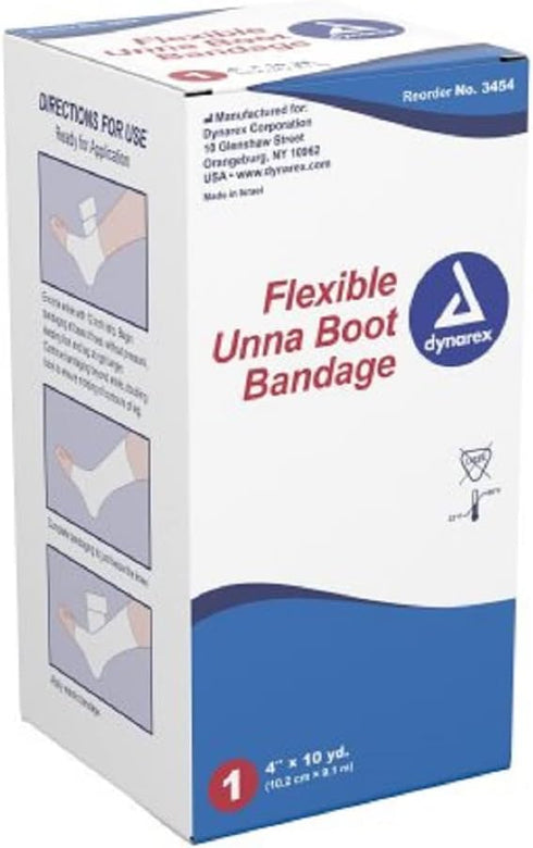 Dynarex Unna Boot Bandage, Individually Packaged, Provides Customized Compression as Treatment for Leg Ulcers with Zinc Oxide, Soft Cast, White, 4...