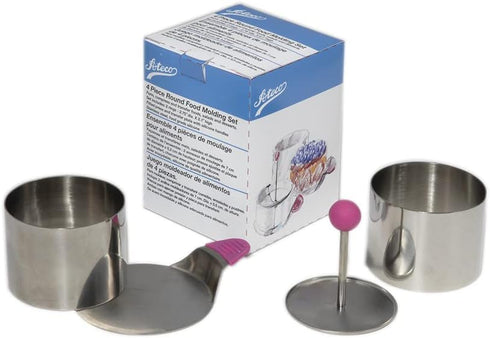 Ateco Round Food Molding Set, 2.75 by 2.1-Inches High, 4-Piece Set Includes 2 Rings, Fitted Press & Transfer Plate...