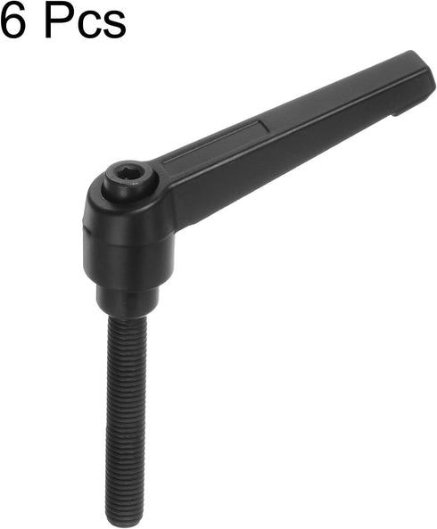 6pcs Adjustable Clamping Lever Handles M8 x 60mm Male Thread Bolt Knobs Rotating Screw Locking Quick Release Ratchet Push Button Handle, Black...