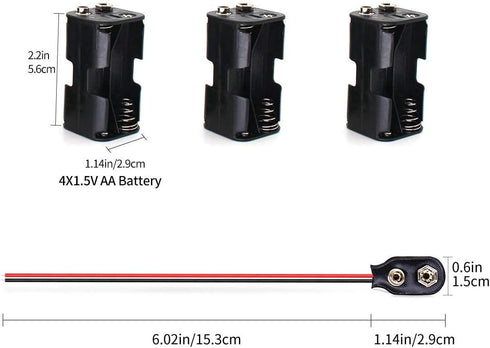 OLIREXD Two Layers 4 X 1.5V (6V) AA Battery Holder Case with 9V I Type Standard Snap Clip Connector Plastic Housing Batteries Cover Leads Wire (3 ...