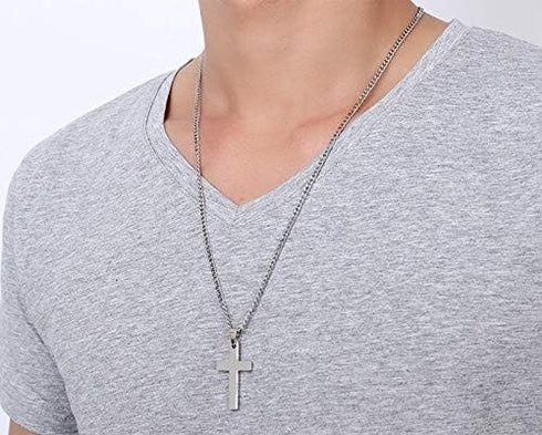 3 Pcs Cross Necklace Cross Pendant Necklace Stainless Steel Cross Pendant Chain Jewelry Gifts Prayer Inscription Cross Necklace Silver Black Gold ...