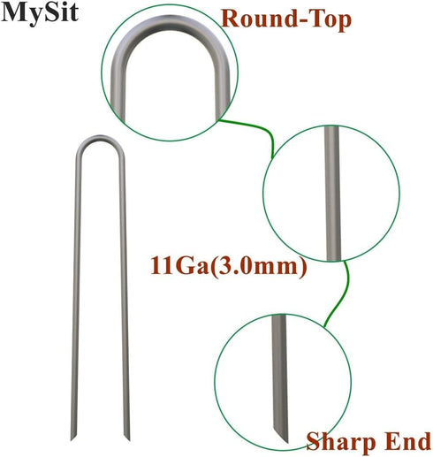 MySit 12 Pack 12 Inch Garden Stakes Heavy Duty 11 Gauge Galvanized Yard Staples U Pegs Fences Drip Irrigation Securing Stakes Loop Stake for Ancho...