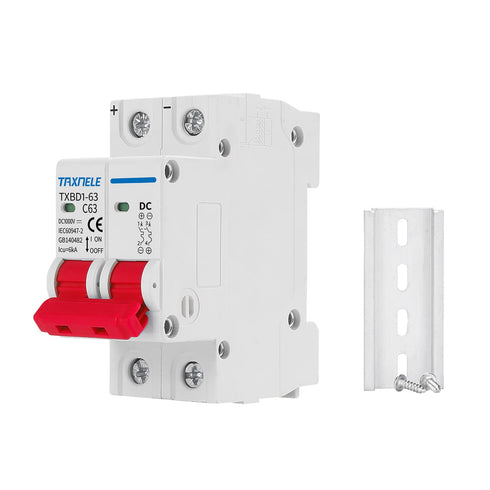 DC Miniature Circuit Breaker 2P 1000V 63A Solar Mini Circuit Breaker Battery Switch Thermal Magnetic Trip DIN Rail Mount DC Disconnect Switch DC M...