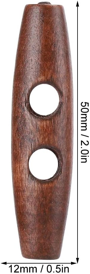 Sewing Wood Toggle Buttons, 50PCS Toggle Buttons, 2 Holes Wood Buttons, Sewing Knitting Buttons, Dark Coffee Wooden Buttons for DIY Coat Clothes A...