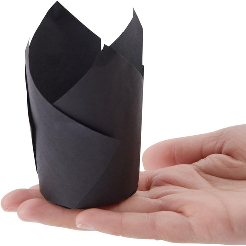 Juvale 100-Piece Bulk Black Tulip Cupcake Liners - 2 x 3.5 Inches Medium Baking Wrappers - Black Cupcake Liners for Halloween Parties, Wedding Rec...