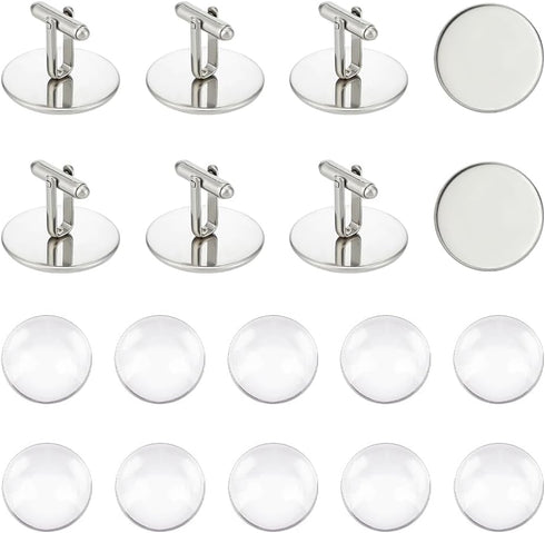 UNICRAFTALE 10 Sets 25mm Blank Dome Cufflinks Making Kit 304 Stainless Steel Cuff Button Round Cabochons Tray Bezel Cufflink Blanks for Apparel Ac...