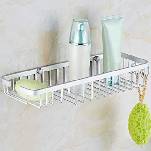 Mumusuki Aluminum Alloy Wall Mounted Storage Shelf Rack with Hooks for Hanging Sponge and Razor, Bathroom Shower Organizer Caddy for Bathroom,Toil...