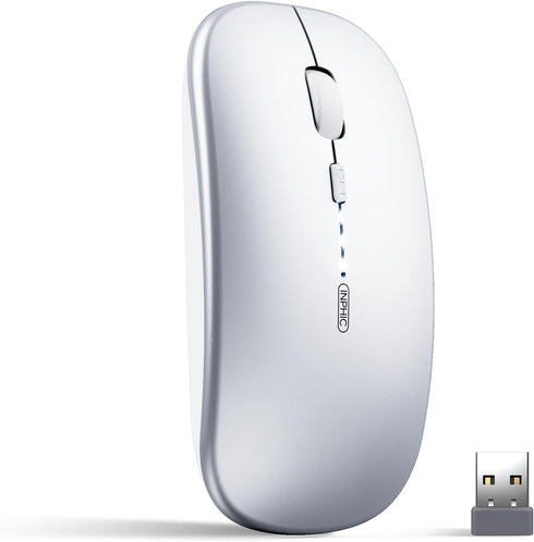 INPHIC Bluetooth Mouse, Slim Silent Rechargeable Wireless Mouse (Tri-Mode: BT 5.0/4.0+2.4G), 1600DPI Portable Mouse for MacBook Laptop Android Tab...