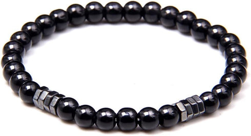 Natural Stone Leather Bracelet Set Obsidian Volcanic Stone Tiger Eye Stone Bead Bracelet Punk Style Men's Bracelet Set (bra000034)...