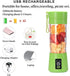 Portable, Personal Mixer Rechargeable with USB, Mini Blender for Smoothie, Fruit Juice, Milk Shakes, 380ml, Six 3D Blades for, 9.12x3.25x3.25 inch...