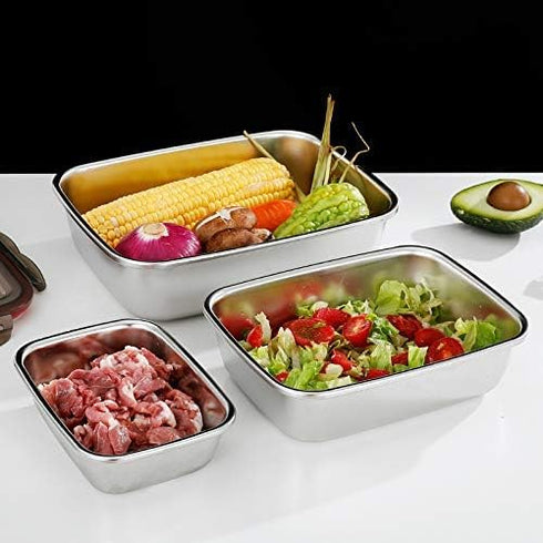 3 Pieces Stainless Steel Food Storage Container with Lids Airtight Metal Food Containers Stackable Meal Prep Leftover Containers for Freezer Fridg...