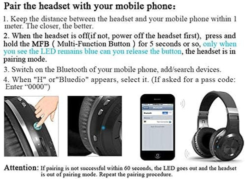 Bluedio V5.0 Bluetooth Headphones Over Ear, Wireless Bluetooth On-Ear Stereo Earphones Noise Cancelling, Soft Memory-Protein Earmuffs, w/Mic (Blac...