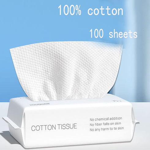 Cotton Facial Dry Wipes 100 Count, Deeply Cleansing Disposable Face Towel Cotton Tissue, Multi-Purpose for Skin Care, Facial Tissue for Cleansing,...