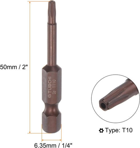 10pcs T10 Torx Bit 1/4" Hex Shank 2" Length Magnetic Security Star Screwdriver Power Tool, Red...