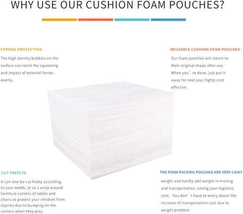Moving Supplies, 14"x14" 50 Pack Cushion Foam Pouches, Packing Supplies for Moving and Storing, Foam pouches for Packing Dishes, Glasses, Cups....