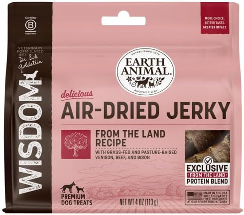 Earth Animal Wisdom Air-Dried from The Land Recipe Jerky Strips Dog Treats, 4 oz. Bag...